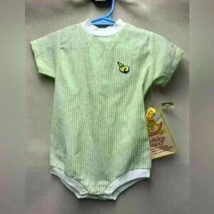Lullaby Land Vintage Onsie in Lime green and white stripes size 18 months NWT